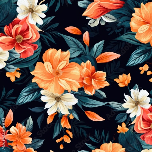 Vibrant abstract background featuring an array of orange and white floral patterns