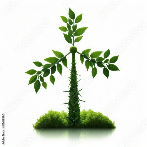 silhouette Wind generator made from green leaves Isolated on white background