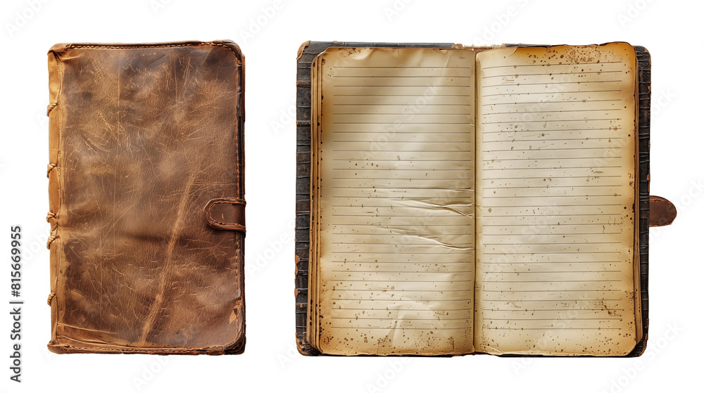 Naklejka premium Old notebook isolated on transparent background. Generative AI