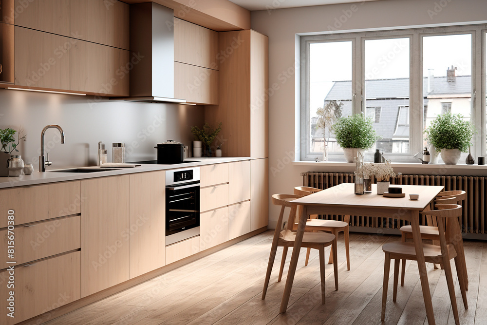 Modern scandinavian kitchen design, dining room interior Modern scandinavian kitchen design, dining room interior