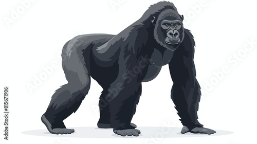 Stocky ape or gorilla standing online four legs and lean