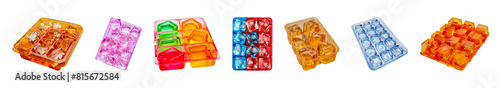 Set of Colorful ice cube trays in plastic isolated transparent PNG background photo
