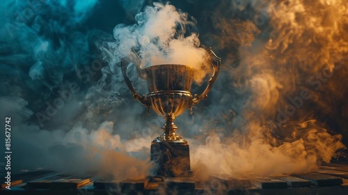 Dramatic image of a trophy surrounded by dark, swirling smoke, evoking the intensity of competition