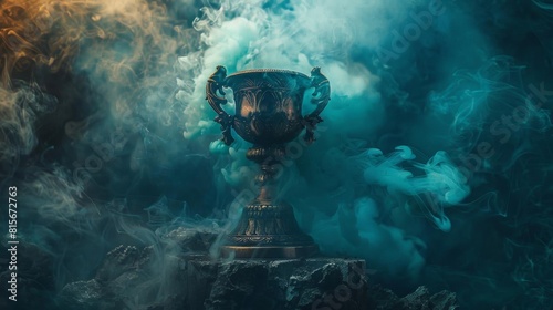 Dramatic image of a trophy surrounded by dark, swirling smoke, evoking the intensity of competition