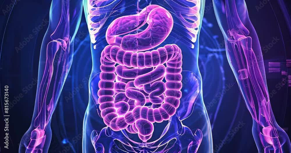 Labeled diagram of the colon with cecum, appendix, rectum, enhancing anatomy understanding