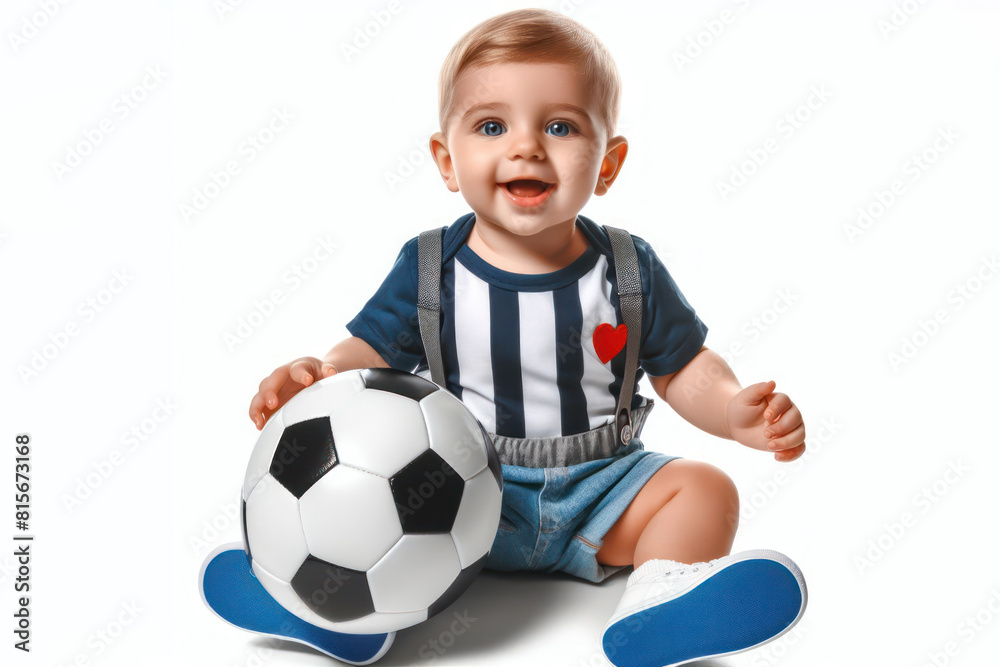 Happy Baby with football Isolated on white background Happy Baby with football Isolated on white background
