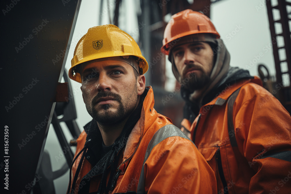 Generative AI picture Portrait of construction worker wearing a protective safety uniform clothes helmet at big building Generative AI picture Portrait of construction worker wearing a protective safety uniform clothes helmet at big building