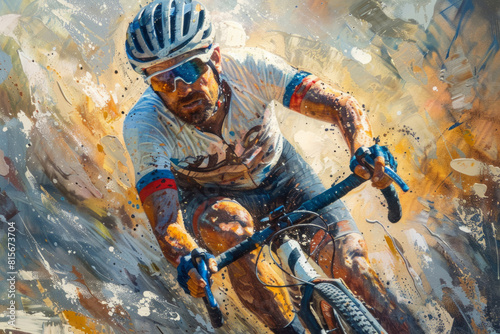 Road cyclist in motion in paint style