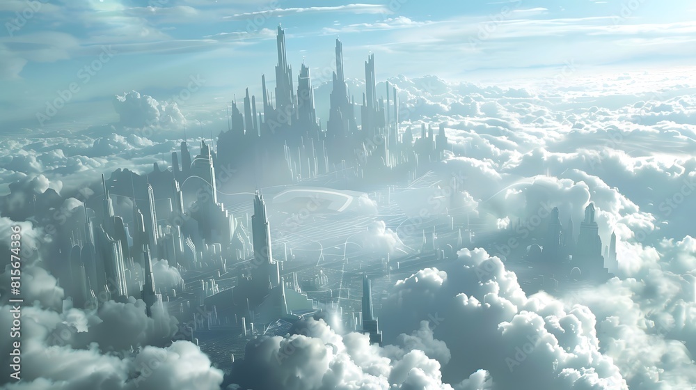 The future world where people live in the sky. City in the sky