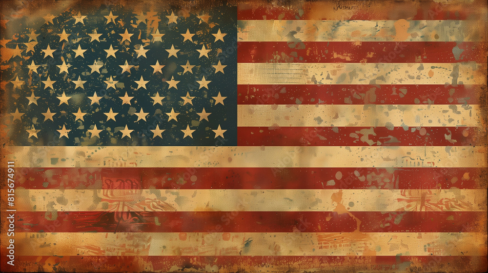 Fototapeta premium Photo of Vintage American Flag on Rusty Background