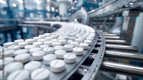 pharmaceutical pills production line, light backdrop