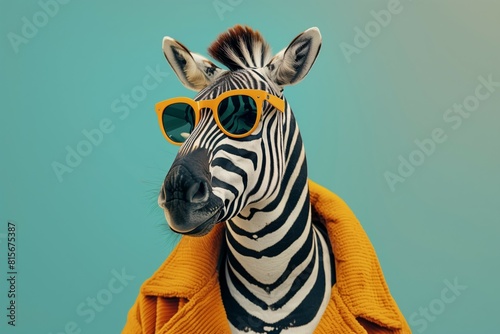 Zebra in Yellow Sunglasses and Knit Sweater