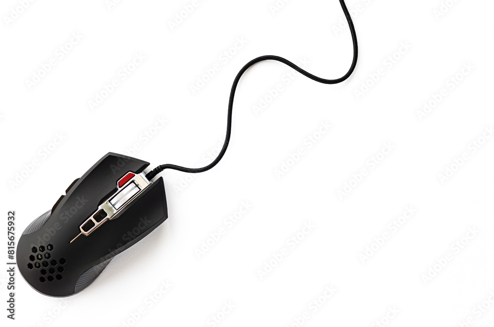 Black computer mouse close-up on a white background Black computer mouse close-up on a white background