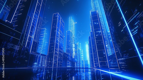 Ultramarine  A futuristic cityscape bathed in ultramarine light photo