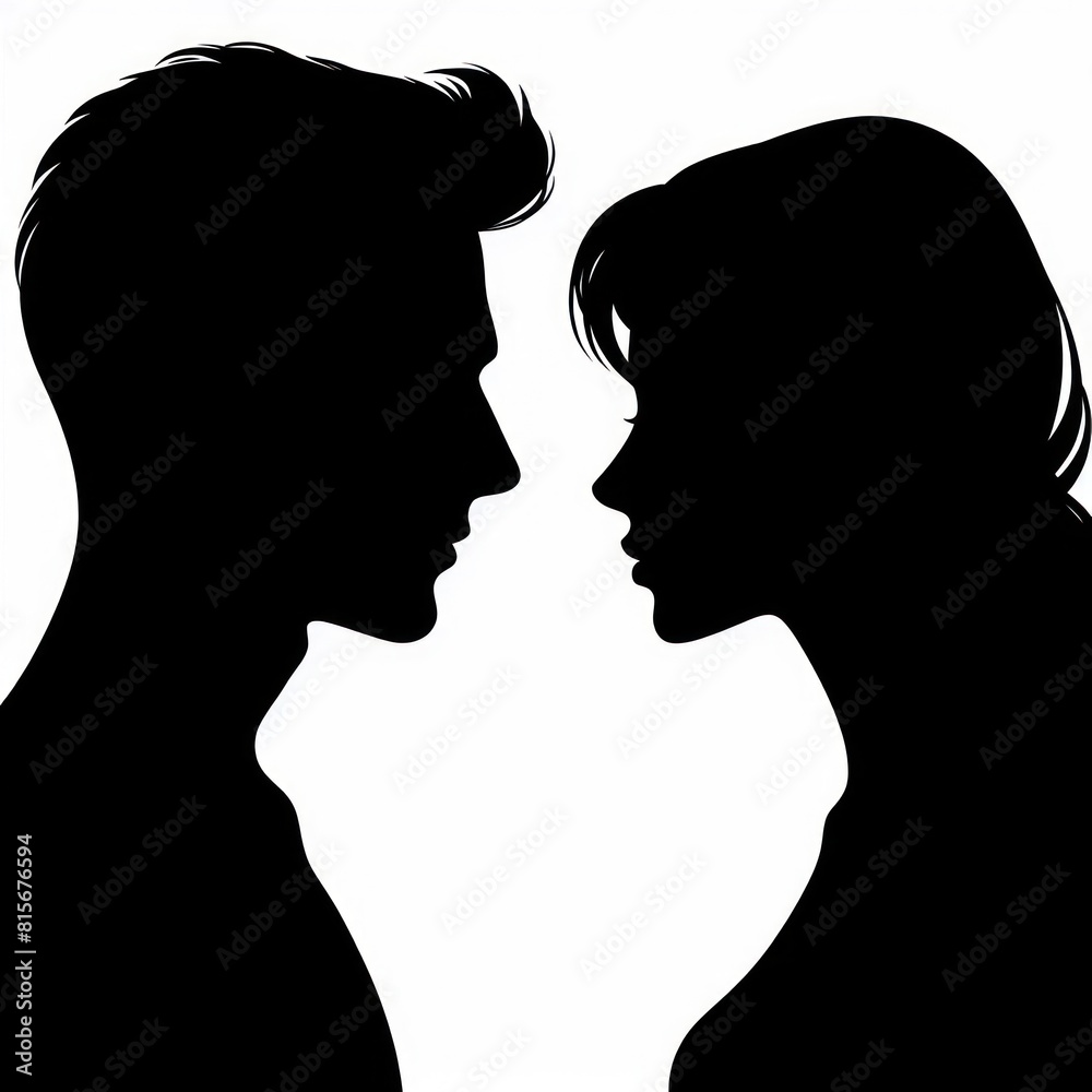 Man and woman silhouettes seperate love Isolated on white background