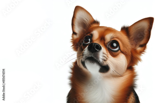funny dog looking up Isolated on white background