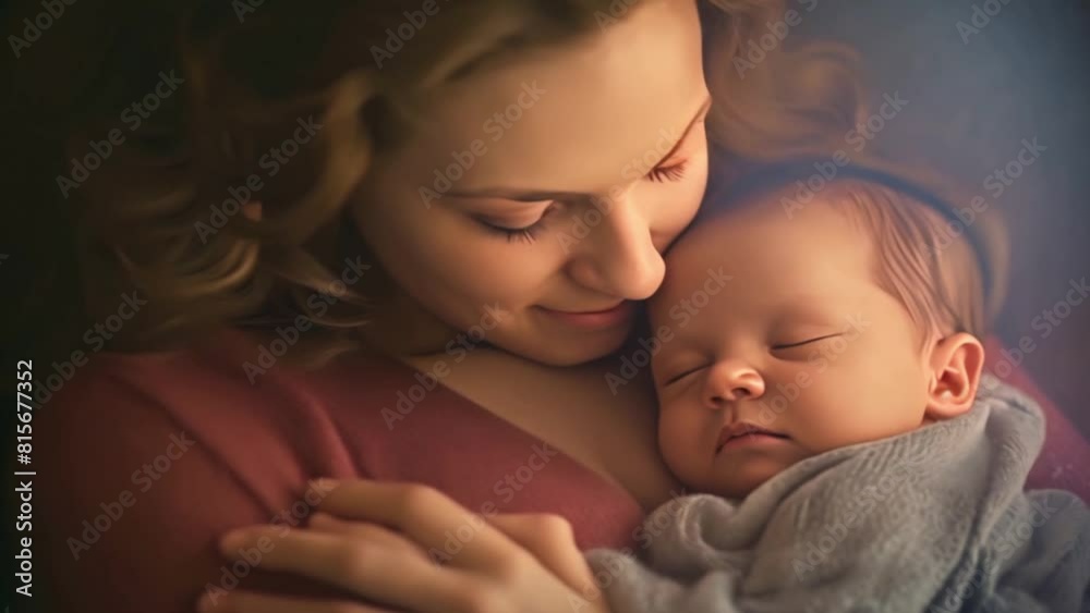 Beautiful woman holds a newborn baby in her arms Beautiful woman holds a newborn baby in her arms