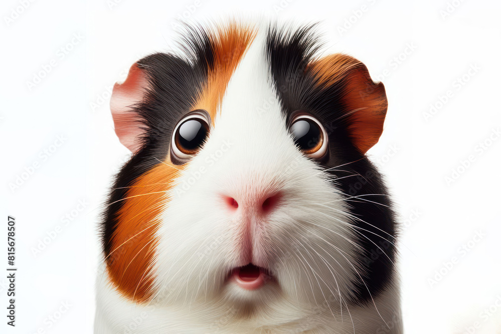 Close-up Funny Portrait of Surprised Guinea Pig with Huge Eyes Isolated on white background Close-up Funny Portrait of Surprised Guinea Pig with Huge Eyes Isolated on white background