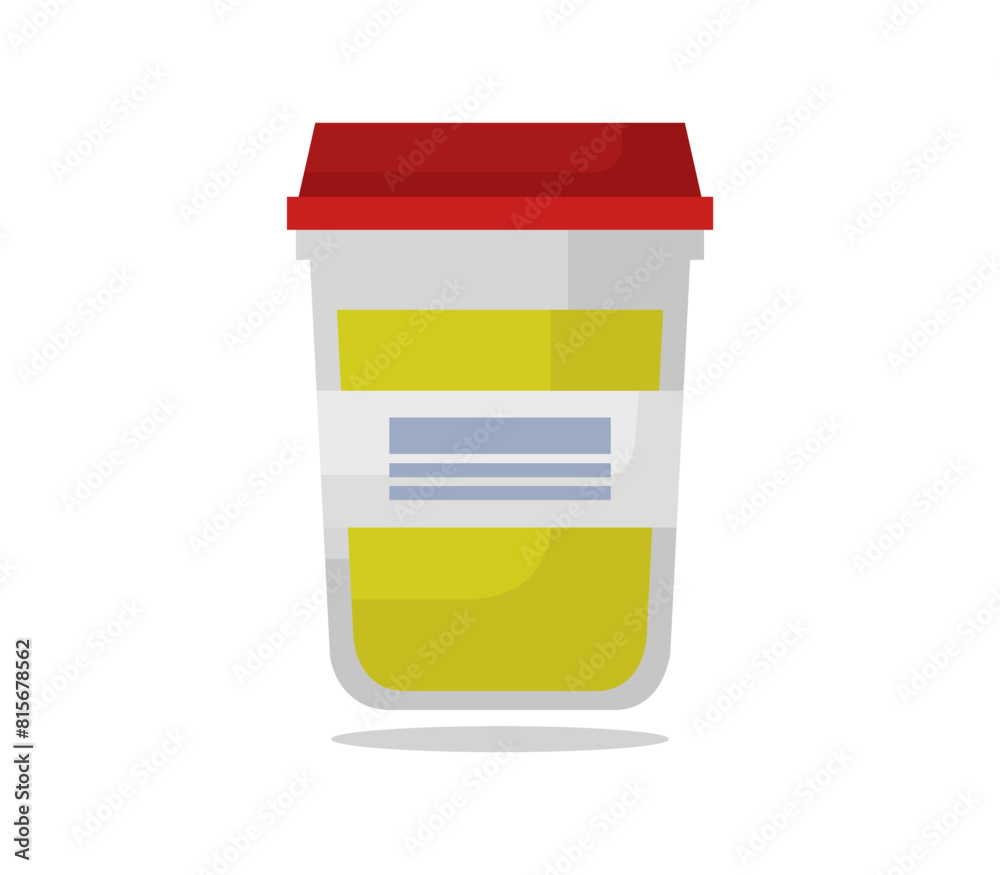 Digital illustration of a medical container filled with yellow liquid