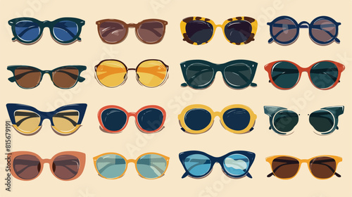 Trendy different sunglasses set. Summer eyeglasses.