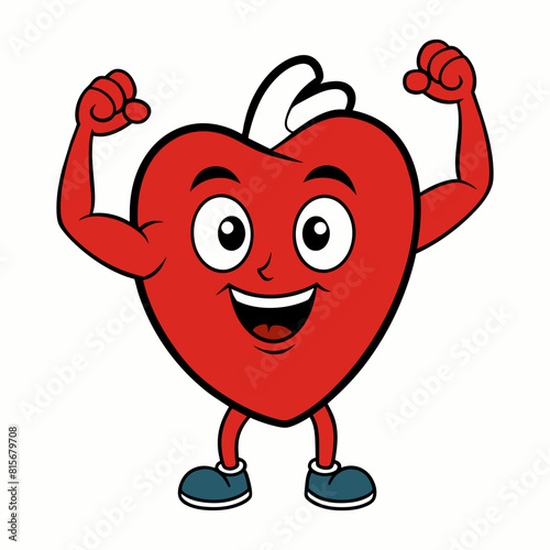 A Cheerful Cartoon Muscle Heart on a White Background