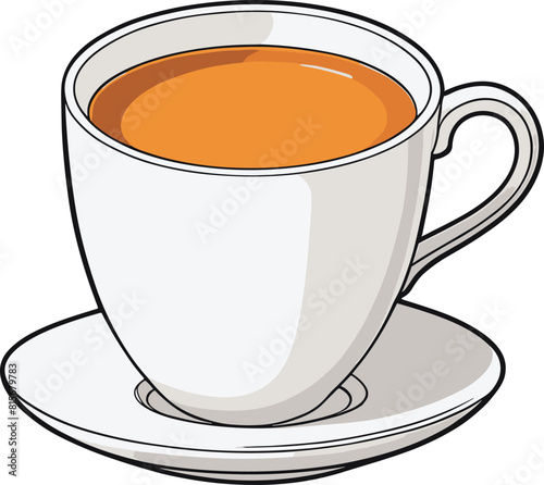 Vector illustration of a white ceramic teacup filled with a hot, steaming beverage