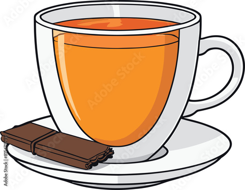 Vector illustration of a white ceramic teacup filled with a hot, steaming beverage