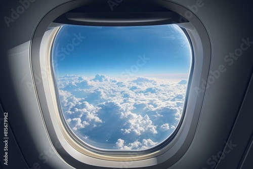 Panoramic Airplane window. Travel view interior. Generate Ai