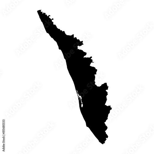Hand drawn black map of Kerala, Indian state. Silhouette, geography. Vector isolated on white background 