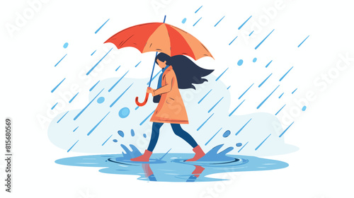 Unhappy person holding umbrella walking under heavy 