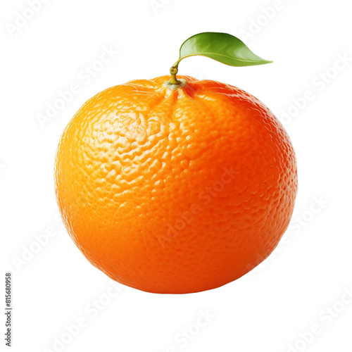 3D rendering of a orange fruit with green leaves isolated on black background.