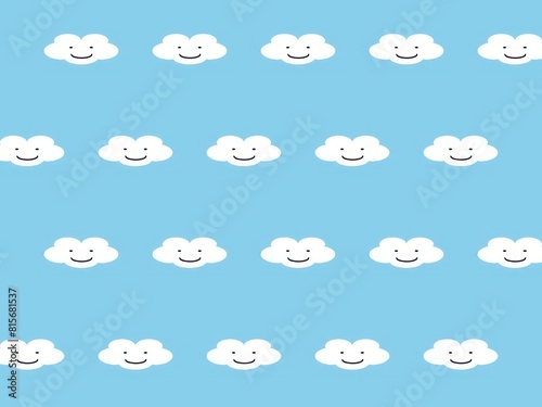 Illustration of white smiling clouds against a blue backdrop