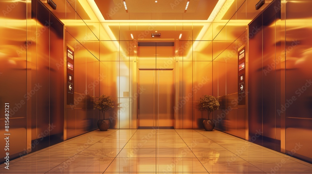 In this modern realistic empty modern office or hotel lobby interior, you can see a luxury lift, a panel with buttons and a floor display. In this modern realistic empty modern office or hotel lobby interior, you can see a luxury lift, a panel with buttons and a floor display.