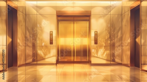 Modern realistic empty modern office or hotel lobby interior with luxury lift, panel with buttons and floor display.