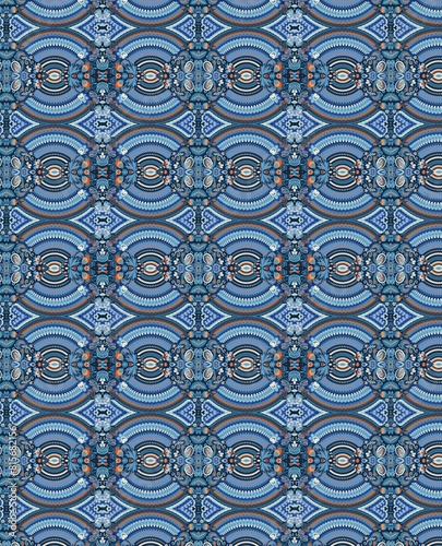 blue and black geometric pattern on fabric in an art nouveau style © Wirestock