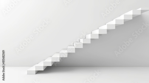 An image of 3D stairs  white stairs on a blank wall background. A path to success  career ladder  and architecture for a building s interior or exterior decoration.