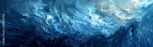  an abstract composition inspired by the ocean, with shades of deep blue and aquamarine swirling and cascading across the canvas. 