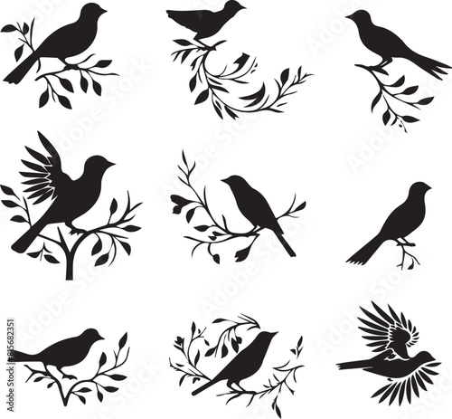 set of birds silhouettes