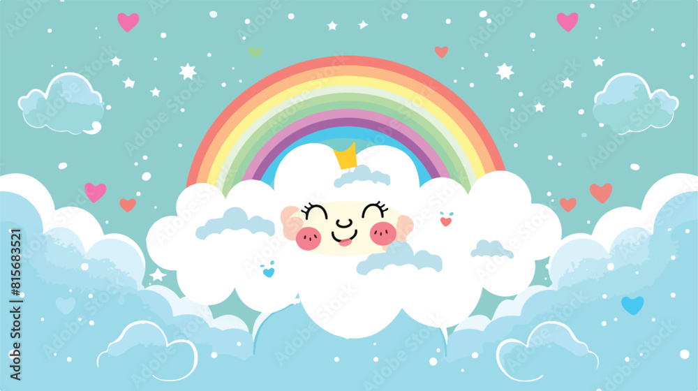Vector illustration with cute cloud rainbow and heart