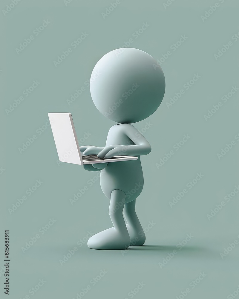 Digital figure with laptop, symbolizing online interaction and technology
