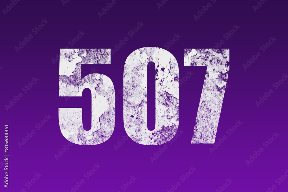 flat white grunge number of 507 on purple background. flat white grunge number of 507 on purple background.