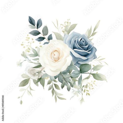 Wallpaper Mural A watercolor illustration of dusty blue roses paired with ivory roses and soft greenery. The design is classic and sophisticated. Torontodigital.ca
