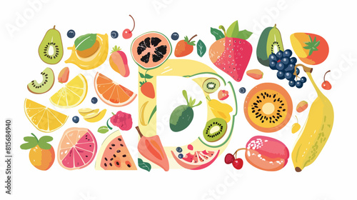 Fototapeta Naklejka Na Ścianę i Meble -  Vector summer fruits and berries alphabet letter D.