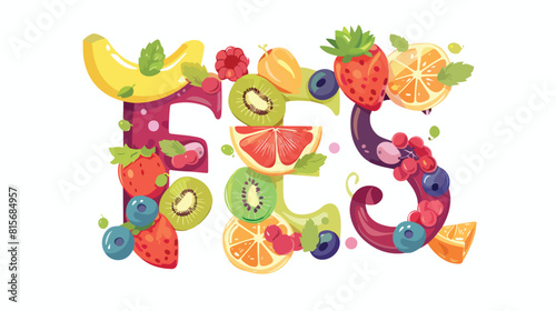 Vector summer fruits and berries alphabet letter E.