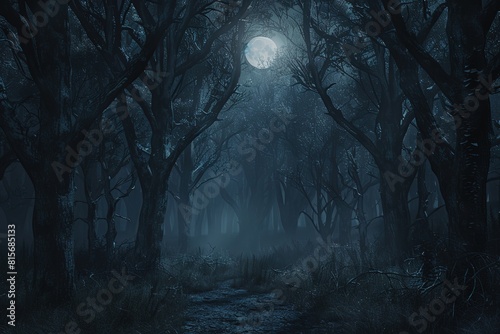 Gloomy forest with scary trees illustration art