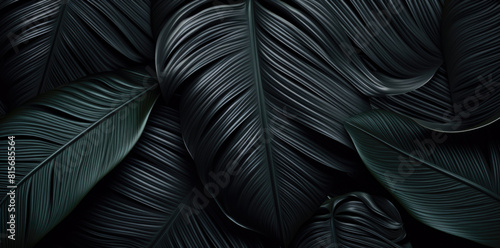 closeup nature view Black leaf and palms background. Flat lay  dark nature concept  tropical leaf