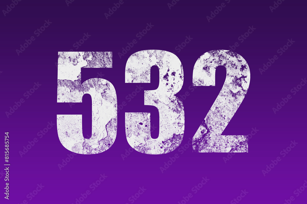flat white grunge number of 532 on purple background.