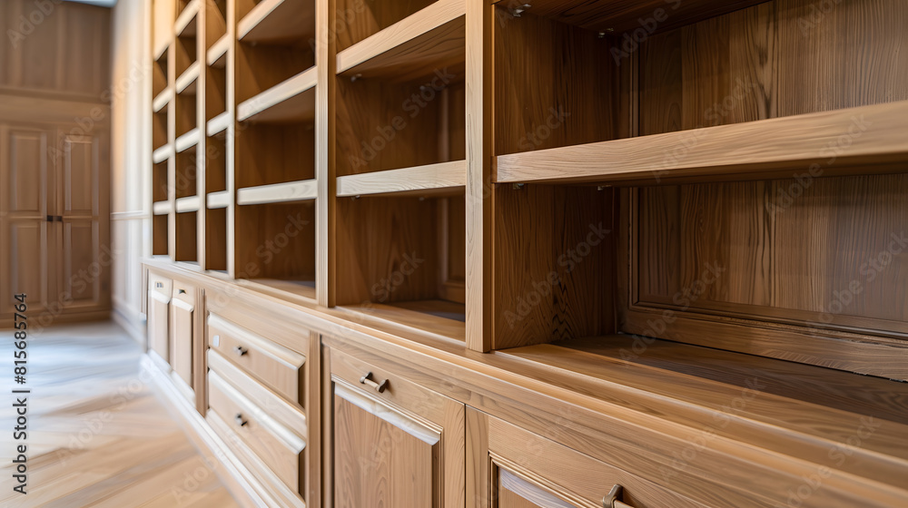 Beautiful custom made oak bookcase with display cabinet drawers drawers and shelves in an apartment with wooden flooring : Generative AI Beautiful custom made oak bookcase with display cabinet drawers drawers and shelves in an apartment with wooden flooring : Generative AI