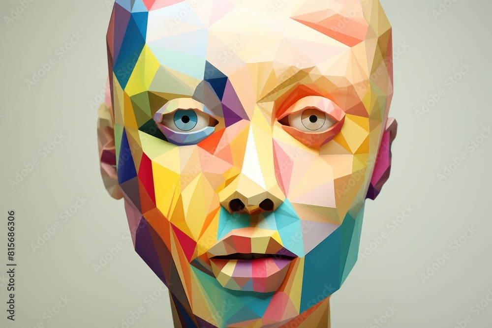 Explore the symmetry and asymmetry of facial features in a digital alphabet representation low poly Explore the symmetry and asymmetry of facial features in a digital alphabet representation low poly