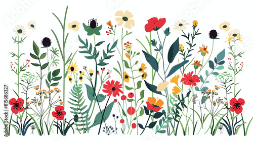 Vertical floral card with spring wild flowers 